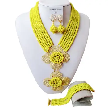 

modish opaque yellow african beads jewelry set crystal nigerian wedding necklace