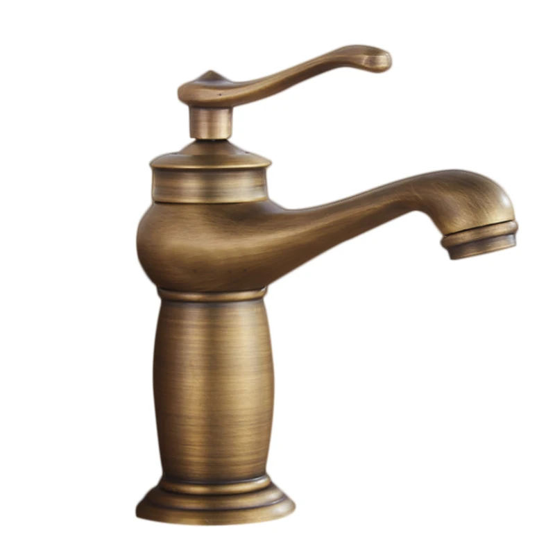 

Antique Brass Single Handle Bathroom Faucet Basin Sink Solid Brass Faucets Hot and Cold Water Face Mixer Taps