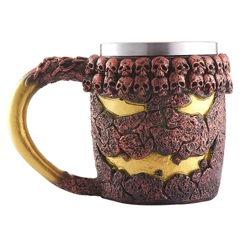 

Beer Mug Resin Crafts Dining Room Insulated Party Bar Coffee Office Kitchen Lava Monster 3D Skull Drinking Cup Stainless Steel