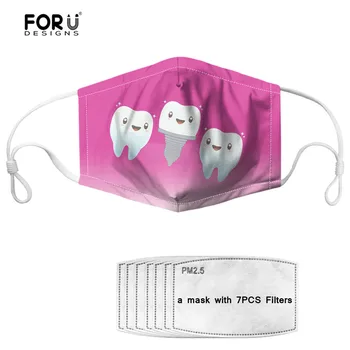 

FORUDESIGNS Face Mask Kawaii Dentist Funny Tooth Pattern Mouth Face Mask with 7 Filters Washable Reusable Unisex Kids Mouth Mask