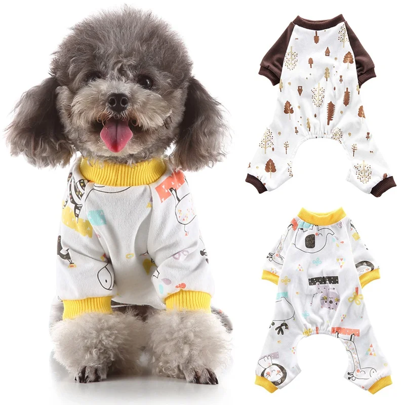 Пижамы для собак лесной узор Повседневная Домашняя одежда хлопок наряд щенок все сезоны одежда комбинезон