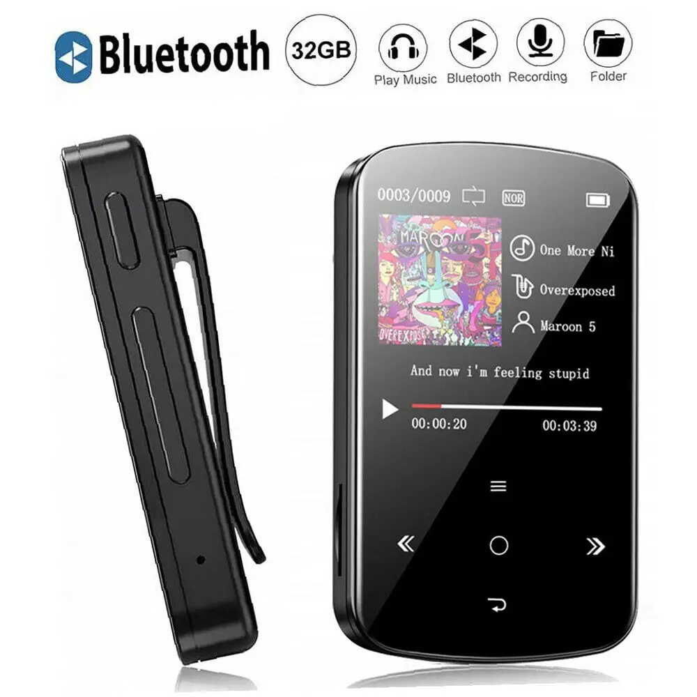 MP3 Player 32GB HiFi Lossless Sound Bluetooth Clip Music Voice Recorder FM Radio