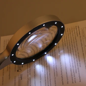 

Handheld Magnifier 12 LED Lights Magnifying Glass Jewelry Loupe 5X 10X for Reading Inspection Jewelry Tool