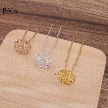 

BoYuTe (20 Pieces/Lot) 18MM Flower Filigree Plate Welding 65*12*1.2MM Hair Fork Hairpin Diy Hair Jewelry Accessories