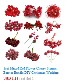 Silver Artificial Flower Cherry Stamen Berries Bundle New Year Xmas Decoration For DIY Christmas Wedding Cake Gift Box Wreaths