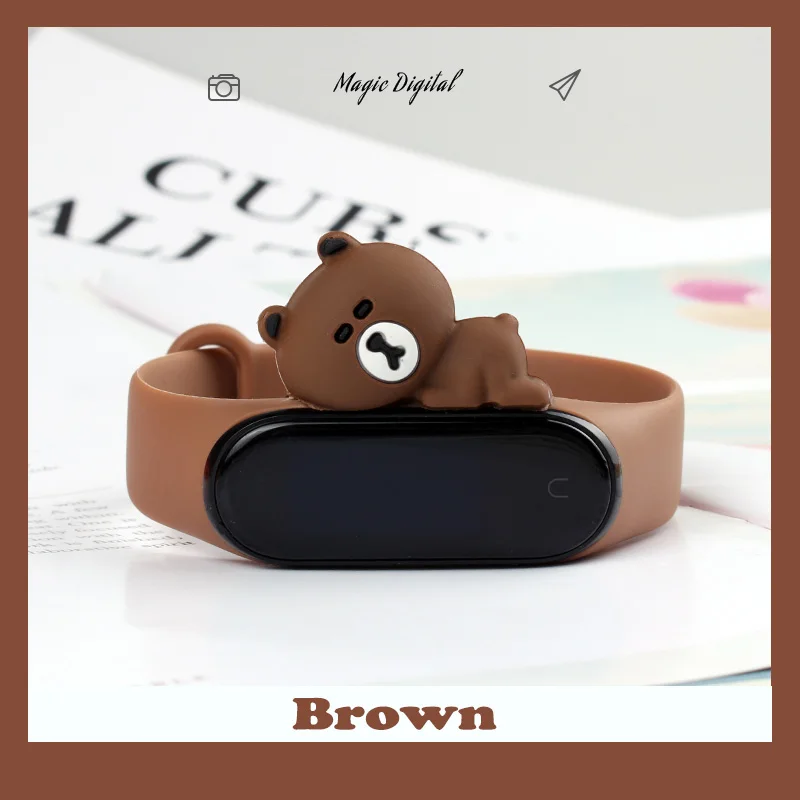Coffee with Brown Браслет mi band 4 с мультипликационным принтом для Xiaomi mi Band 3, силиконовый браслет mi band 4/3, сменный ремешок, умные аксессуары - Цвет: Coffee with Brown