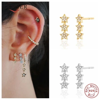 

CANNER 100% Real 925 Sterling Silver Stud Earrings for Women Luxury Charms Star Zircon Piercing Earring Earings Jewelry