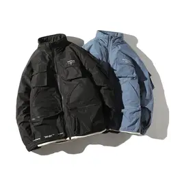Зимний новый японский мульти-карман оснастки хлопок костюм мужской свободный воротник Стеганое пальто повседневная куртка