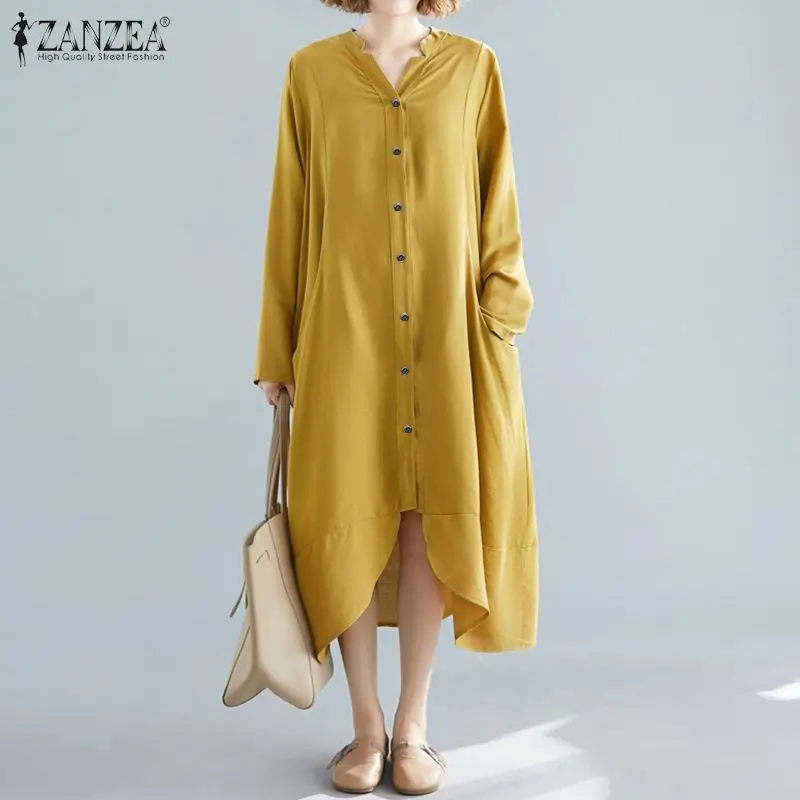 Zanzea Vrouwen Lange Shirts Jurk 2020 Vintage Dames Knoppen Down Solid Vestidos Vrouwelijke Casual Asymmetrische Mid Calf Party Zonnejurk Zanzea Vrouwen Lange Shirts Jurk 2020 Vintage Dames Knoppen Down Solid Vestidos Vrouwelijke Casual Asymmetrische Mid Calf Party Zonnejurk