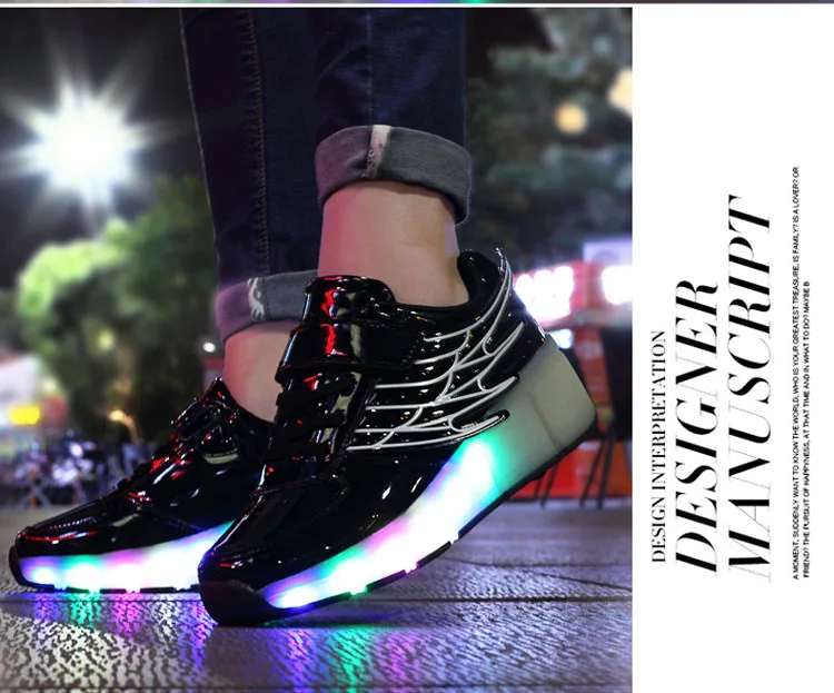 Heelys USB зарядка светодиодный Красочные Дети Мода кроссовки с одного колеса роликовые коньки обувь для мальчиков и девочек