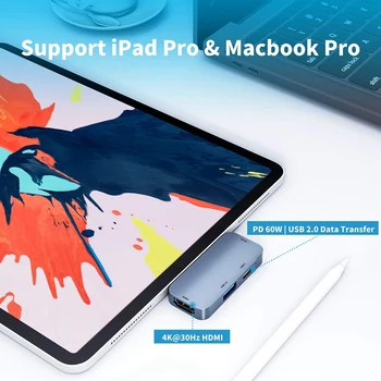

USB C Hub Adapter for iPad Pro 2020/2018,Type C to 4K Hdmi Adapter with 3.5mm Headphone o Jack Power Charging Dongle