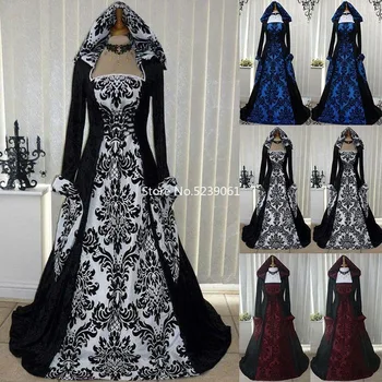 

Halloween Medieval European Retro Gothic Hooded Evening Formal Dress Victorian Queen Palace Noble Marquise Party Cosplay Costume
