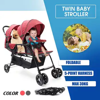 

Twin Baby Strollers Lightweight Folding Double 2 Seat Twins Baby Trolley Front And Back Tandem Stroller Car Kid Can Lie Flat