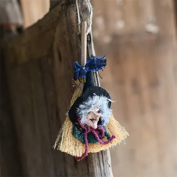 

Halloween Hanging Witch Ghost Witch with Broom Small Wooden Pendant Halloween Hanging Drop Decoration Haunted House 3 Pieces/lot