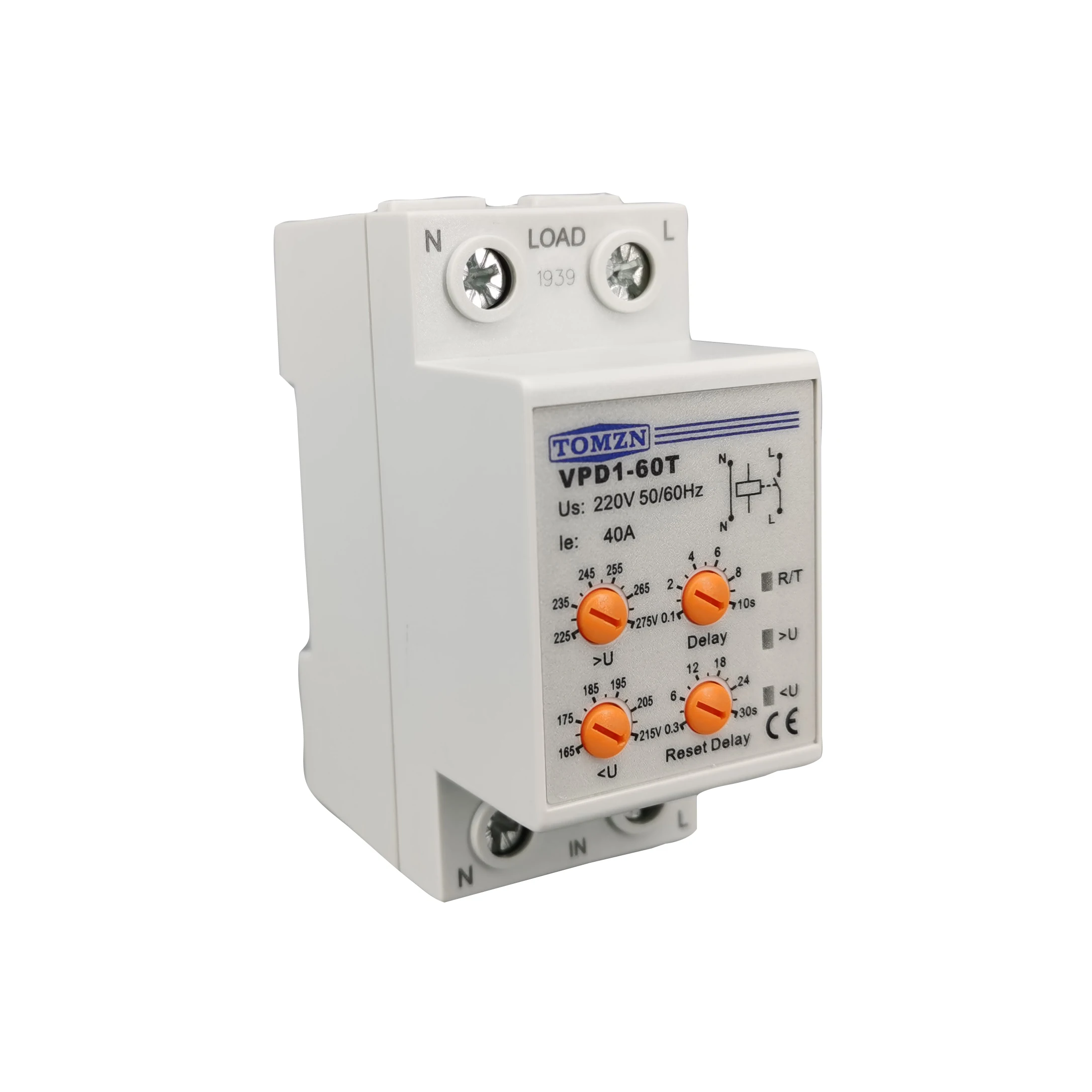 Voltage Protector Relay 2P 40A 220V AC Adjustable Automatic Reconnect Over Voltage And Under Voltage Protection Relay 50Hz 