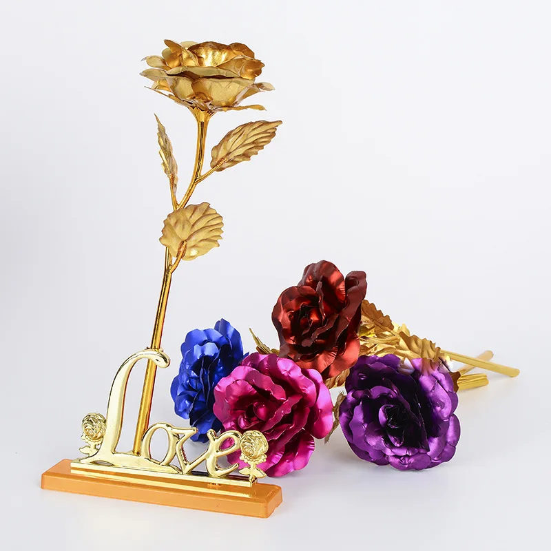Eternal Rose Colorful Galaxy Artificial Flowers 24K Gold Foil Flower Love Base Flare box for Girlfriend Valentine's Day Gift 5
