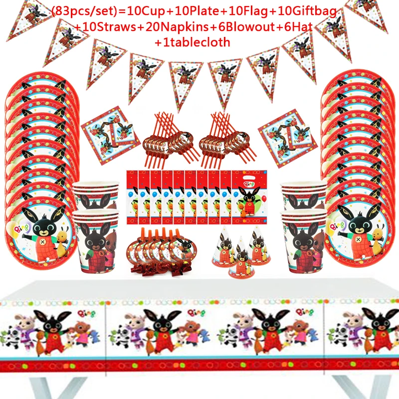Red Rabbit Theme Party Decorations Kids Birthday Cups Plates Napkins Disposable Tableware Baby Shower Supplies Set | Дом и сад