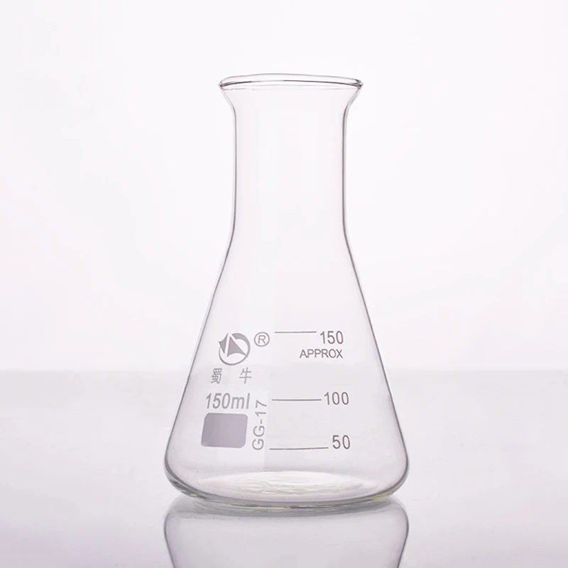 

4pcs Conical flask,Wide spout with graduations,Capacity 150ml,Erlenmeyer flask with normal neck.