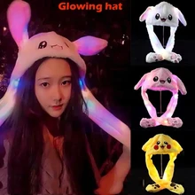 Kids Glowing Bunny Hat Cute Ears Will Move Plush Headband Flashing Cartoon Children Adult Gift Glowing Glowing Hat Headband Toy
