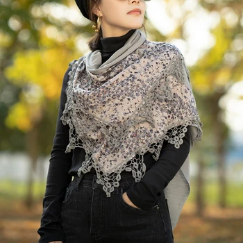 

Fashion Scarf Women 2019 New Large Shawls Floral Print Stoles Triangle Scarf Bandana Luxury Brand Female Cotton Kerchief Scarves