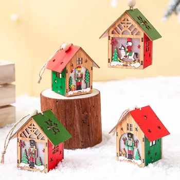 

DIY Color Wooden Walnut Soldier House Pendant Christmas Tree Hanger With Lamp Exquisite Craftsmanship for Xmas Decor UD8