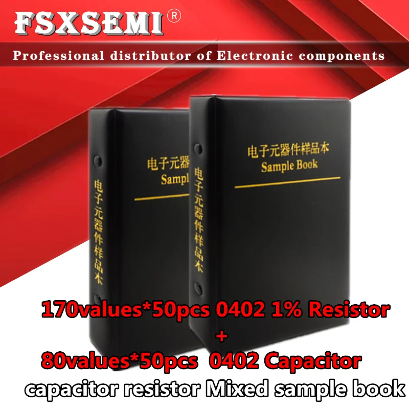 170valuesx50pcs=8500pcs 0402 SMD Resistor 0R~10M 1% + 80valuesX50pcs=4000pcs 0.5PF 0.5PF~22uF Capacitor Mixed Sample Book