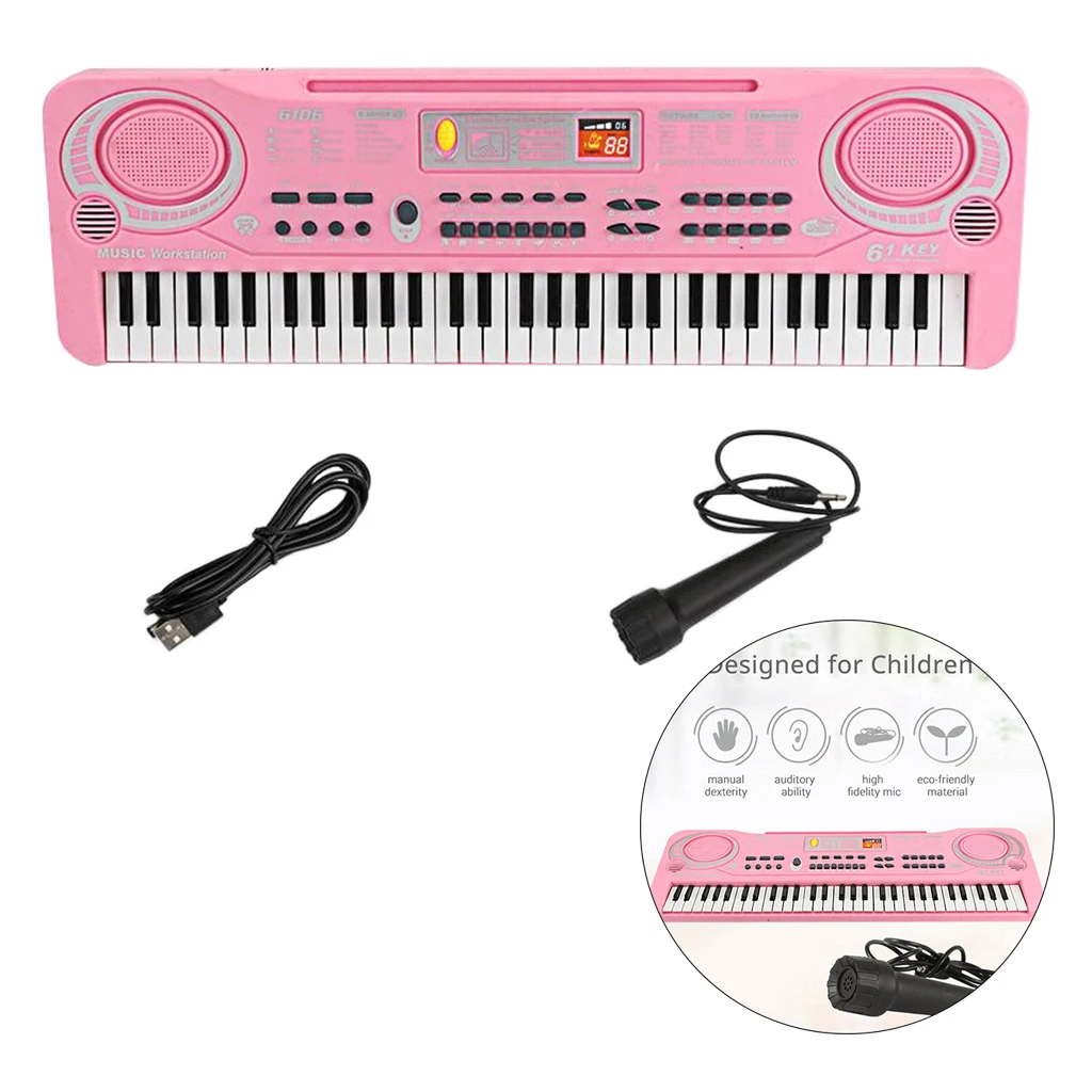Portable Musical Piano, 61 Keys Electronic Digital Keyboard with Microphone Toys for Beginner & Kids