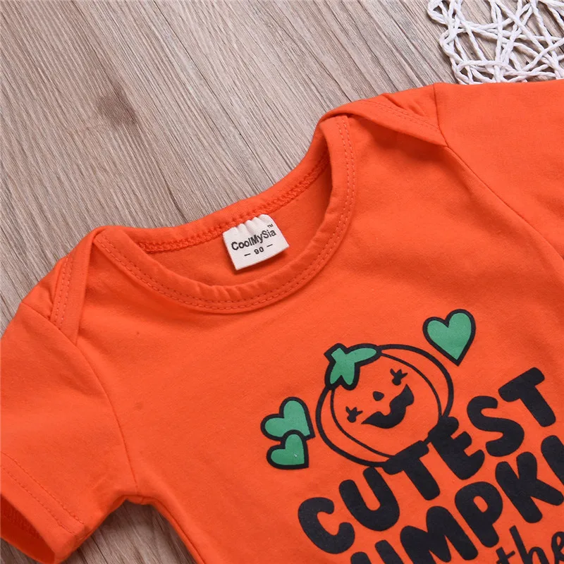 Newborn Baby Boy Girl Romper Jumpsuit Halloween Pumpkin Short Sleeve Clothes Outfit Costume 0-18 Months Clothings Sunsuits New