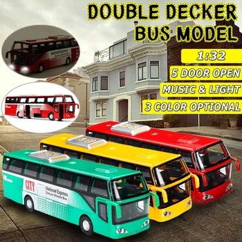 

Bus Model Toy Cars Double Sightseeing Alloy Flashing Sound Vehicle Toys 1:32 High Simulation for Kids Children Birthday Gifts