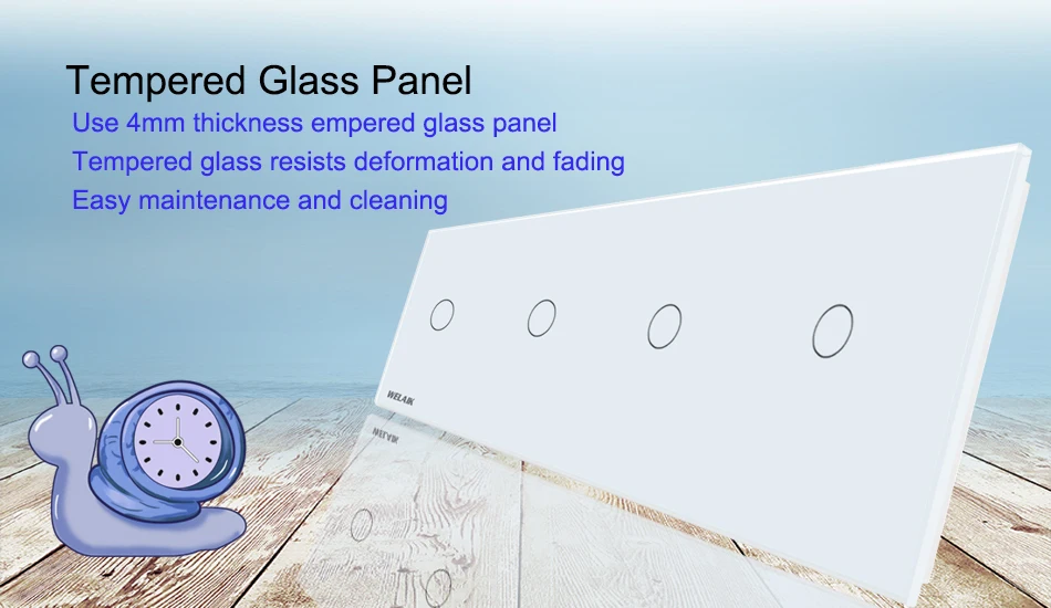 interruptor de toque parede cristal branco temperado