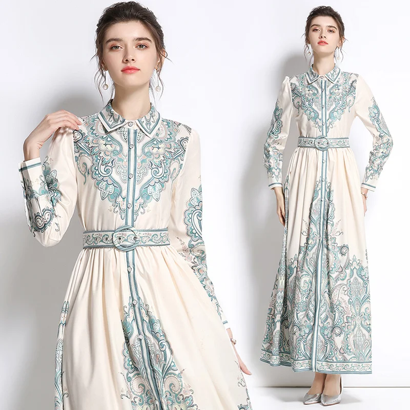 

Will spot the new # 1899 female court wind restoring ancient ways is printed accept waist dress long-sleeved shirt dress