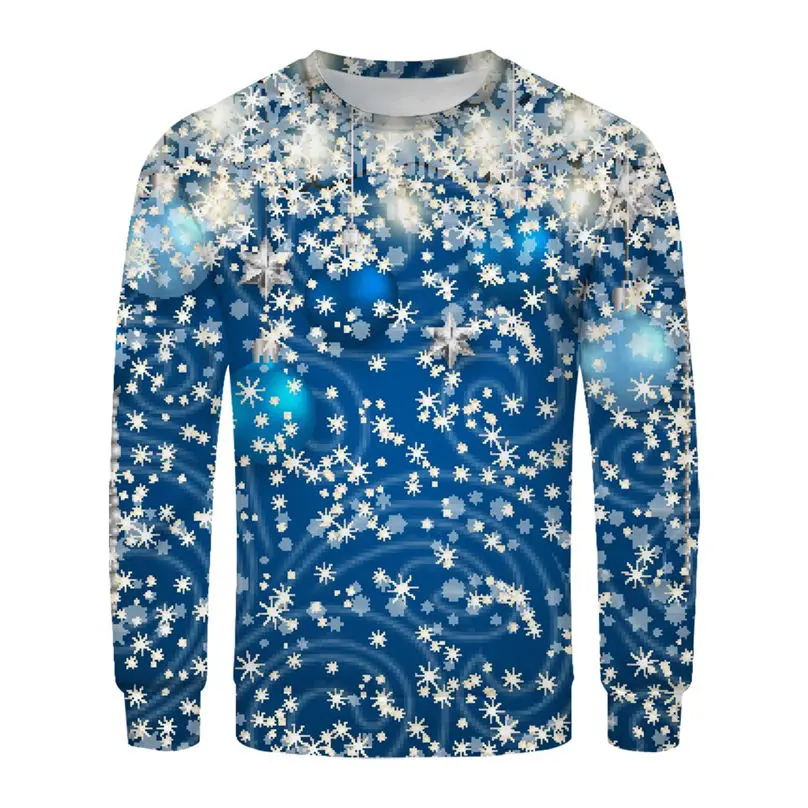 Christmas Couple's 3-D Printed Men and Women Tops Cotton Long-sleeved T Shirt Round Collar Christmas Blouse Casual Tee 4S13 (13)