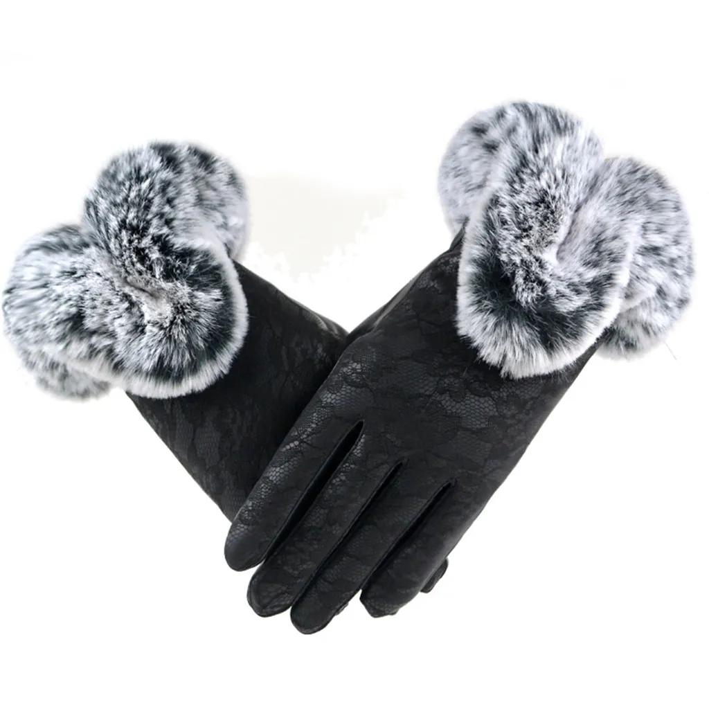 

Touch Screen Glove Winter Women Velvet Lace Gloves Warm Using Phone for Cycling Running Ski Full Finger leather Gloves Guantes