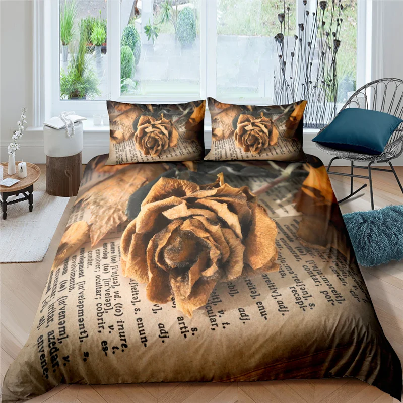 

Home Living Luxury Gold Rose Print 2/3Pcs Soft Duvet Cover PillowCase Queen Size and King Size Kids Bedding Set EU/US/AU Size