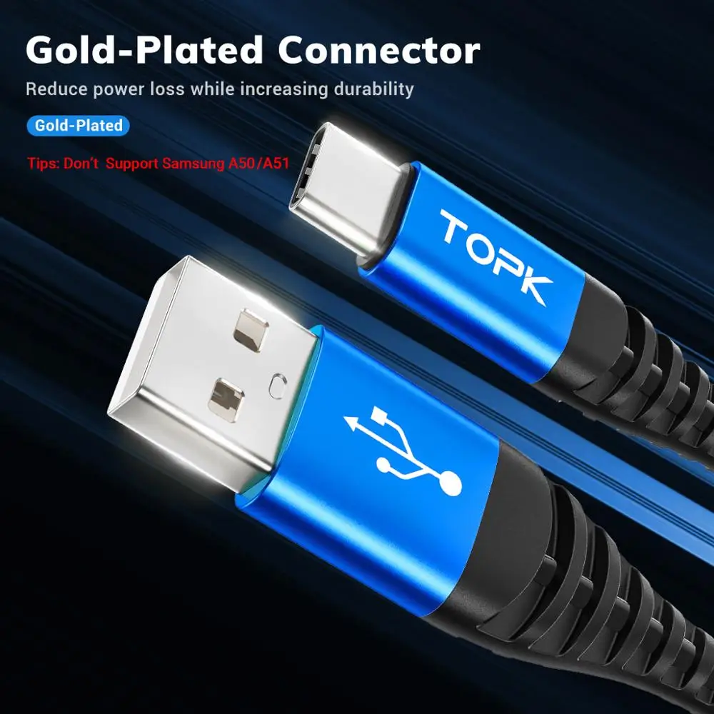 TOPK AN24 Micro USB Cable & Type C Cable 3A Fast Charging for Samsung Mobile Phone Data Cable Type-C for Xiaomi Redmi Note 8