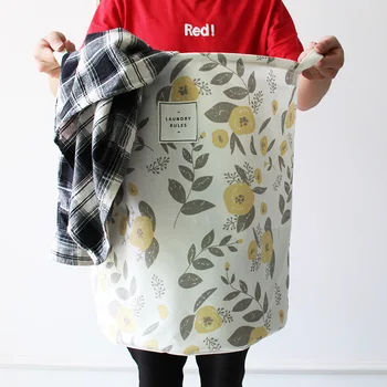 

Laundry Basket Cloth Art Basket Washing Basket Printing Receiving Barrel Cotton Hemp Cartoon Receiving Folding Receiving Basket