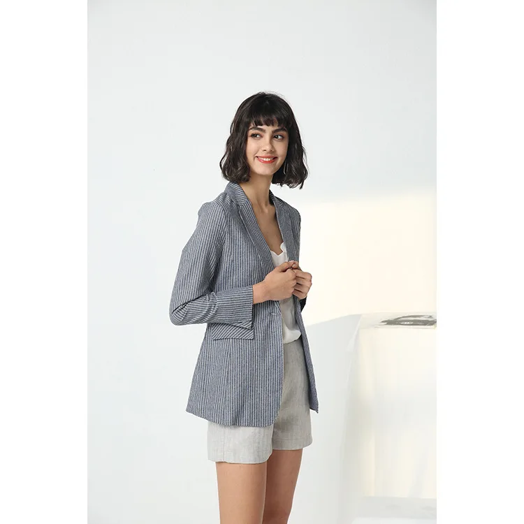 

Micro for Europe And America WOMEN'S Dress Classic Versatile Lapel Collar Arch Needle ya qian tiao Silk Linen Suit Jacket Tops