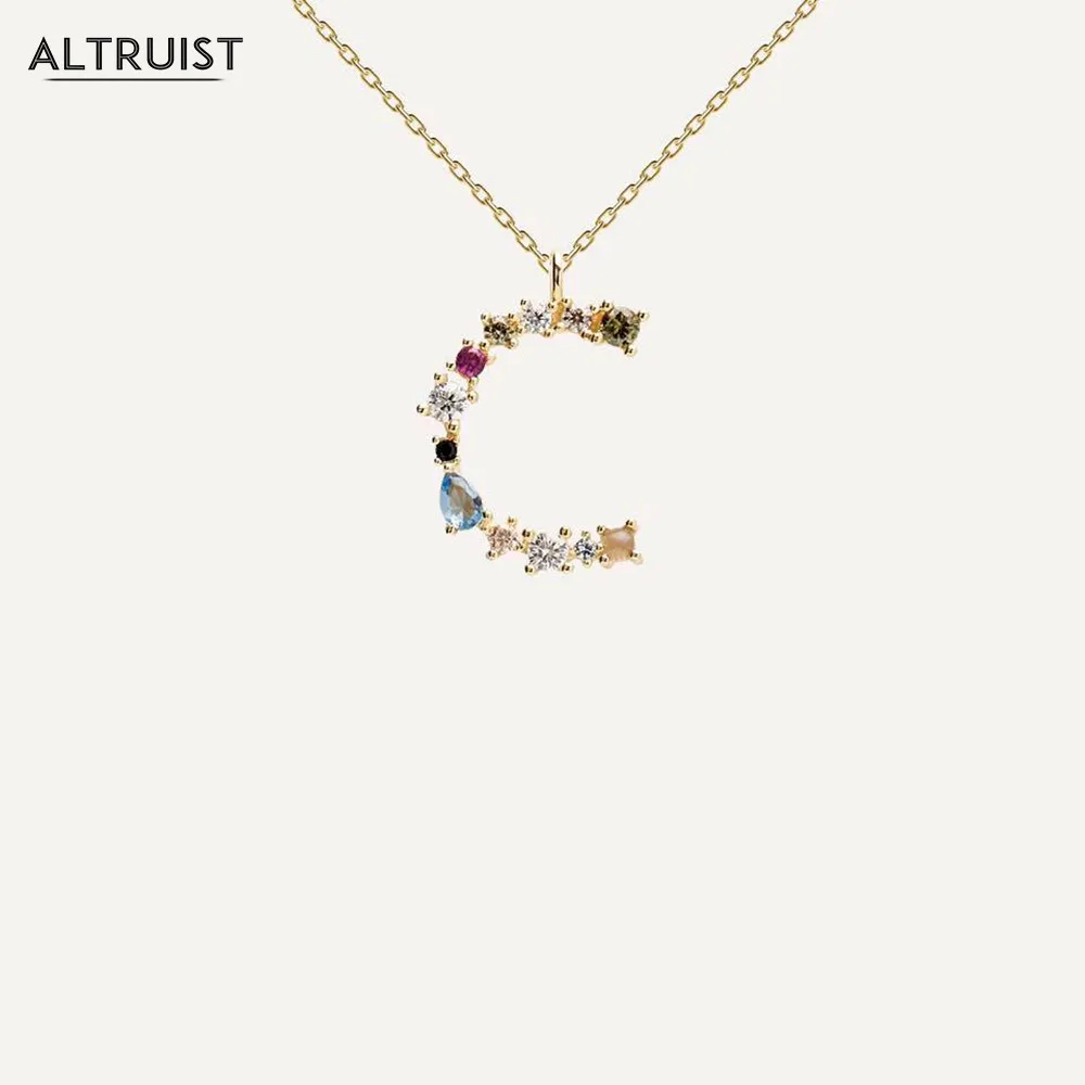 

Altruist 925 Sterling Silver I Am Initial C P Pendant Nekclace Colorful Crystal Mini Sample Long Chain Adjustab Necklace Jewelry