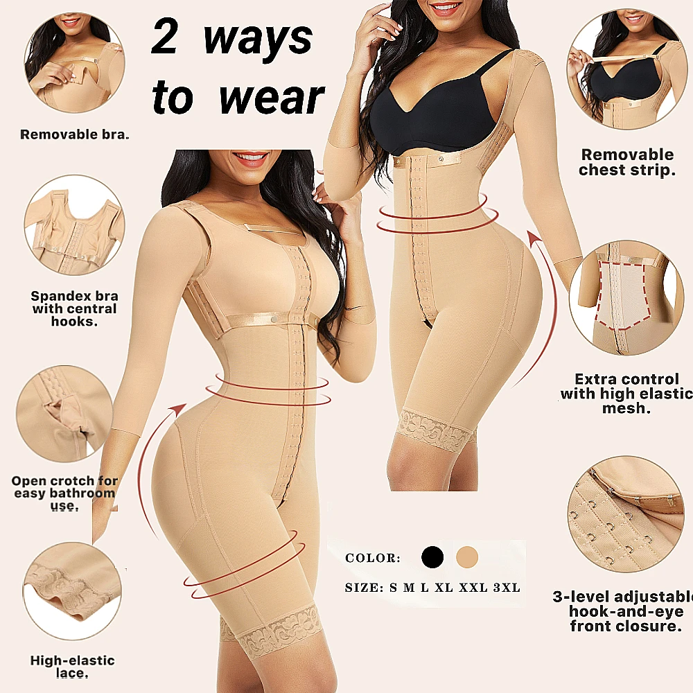 2 Pack Shapewear for Women Slimming Tummy Control Breasted Fajas Post  Surgery Compression Body Shaper with Open Crotch 