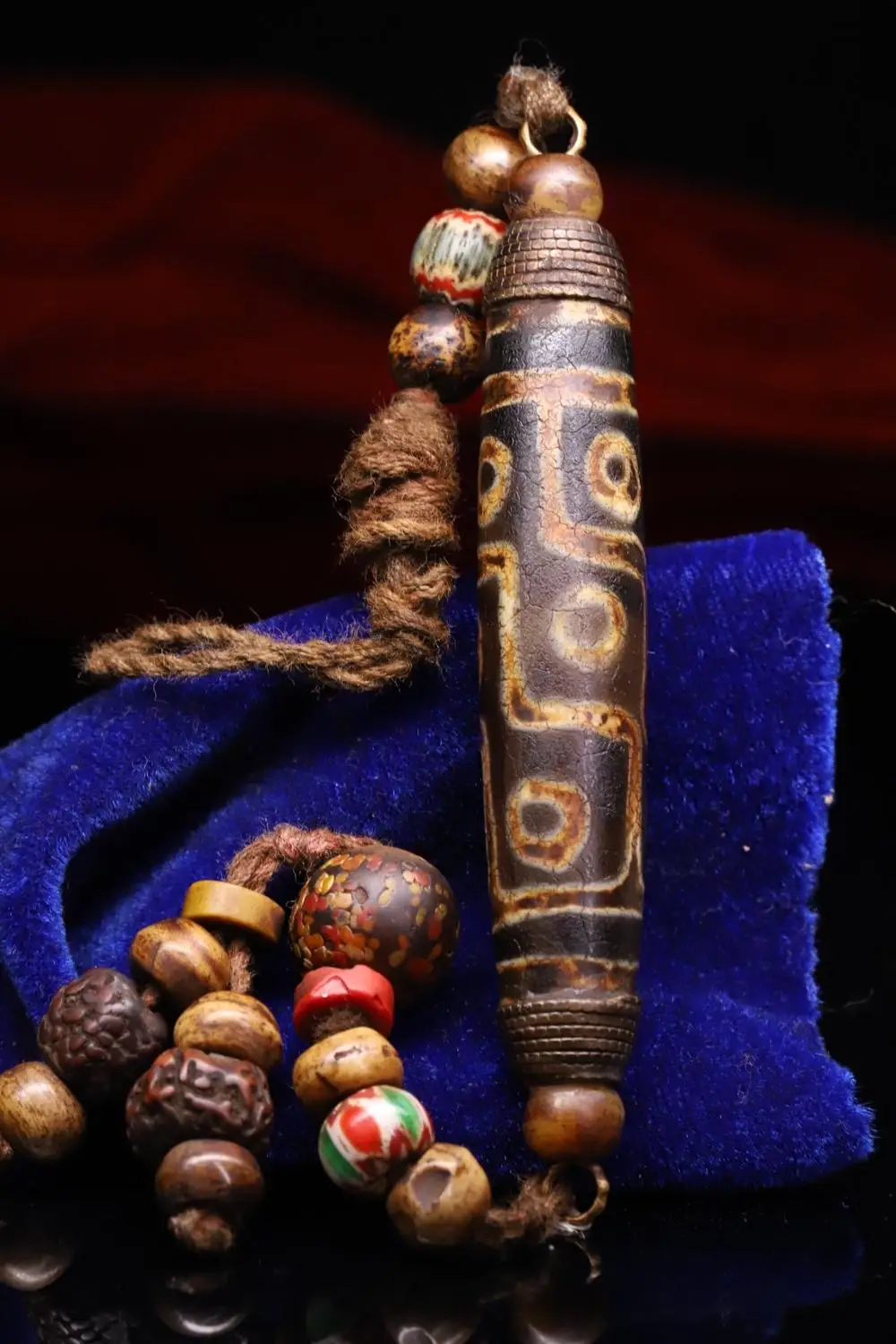 

wedding decoration Tibetan monastery collection natural agate handmade filigree old nine eye dzi Pendant Wear