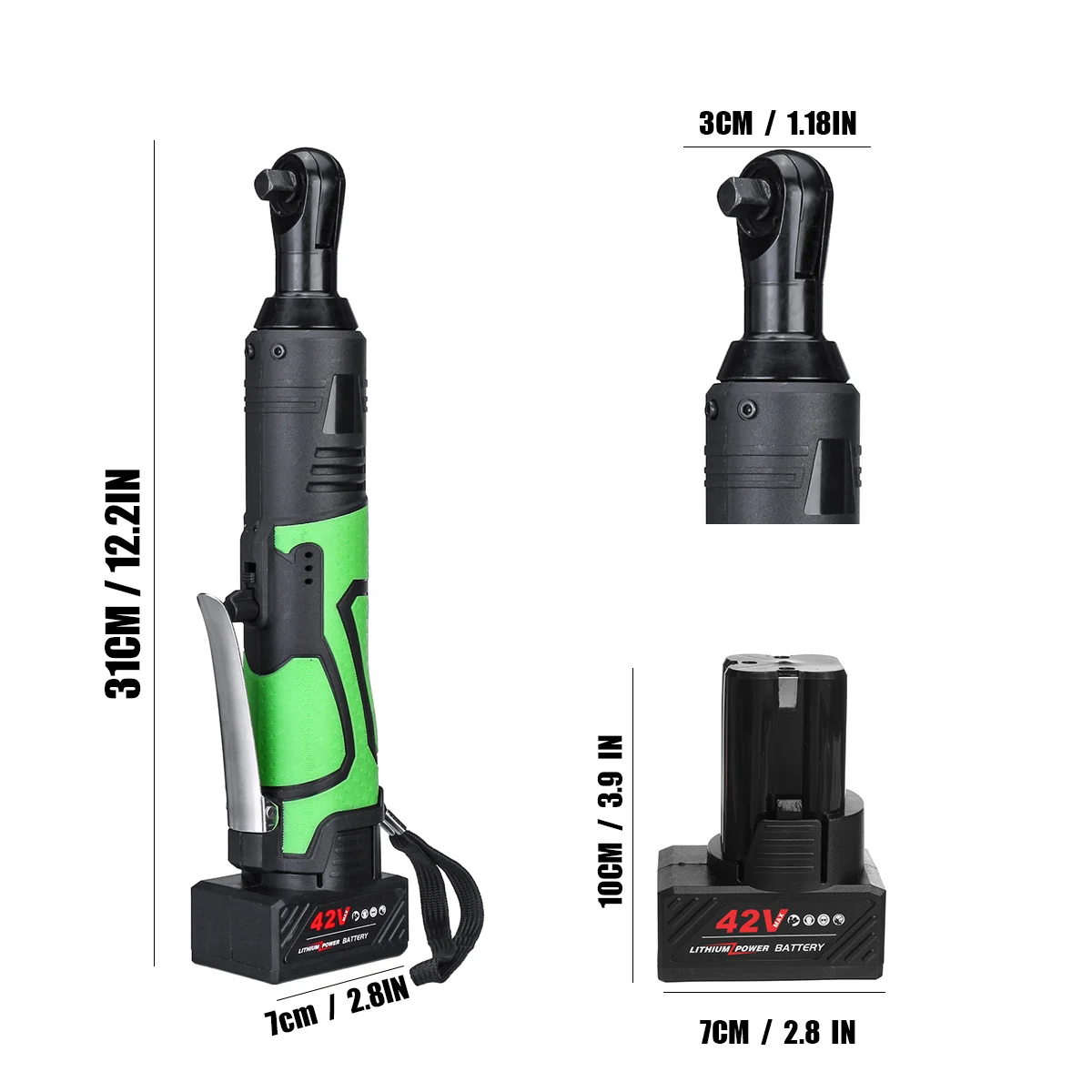 42V elektrický hasák úhel vrtačka šroubovák 3/8 akumulátorové ráčnový hasák lešení 100NM s nástrčkový sada 1/2pcs li-ion baterie