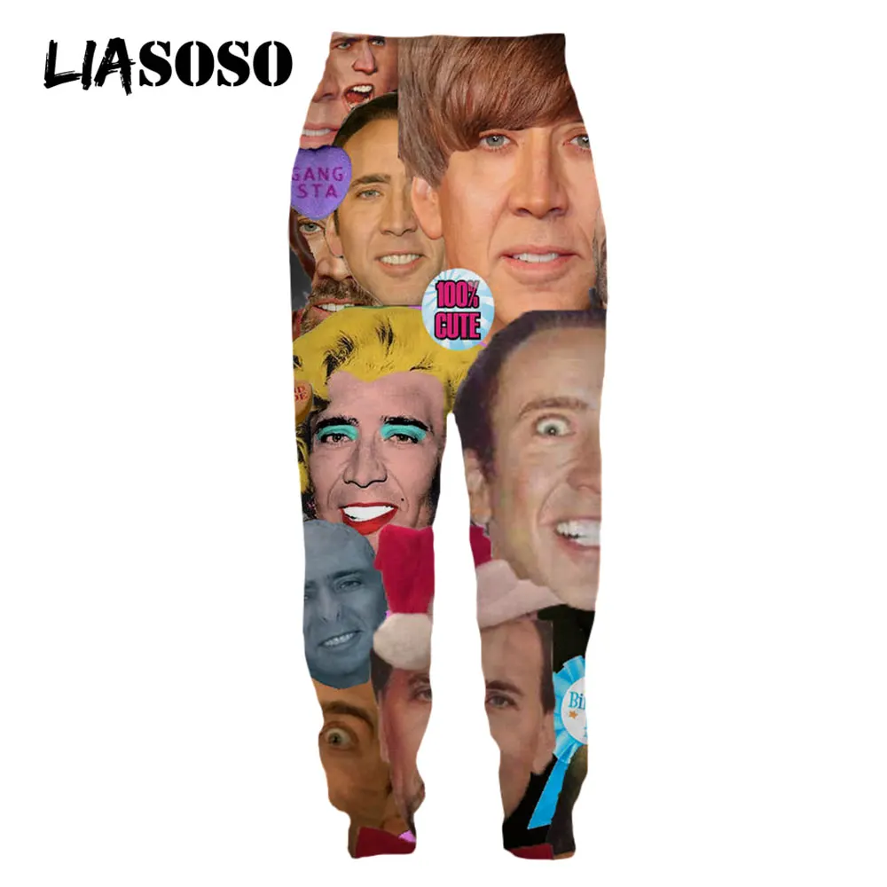 LIASOSO Nicolas Cage 3D Print Funny Jogging Sweat Pants Men Women Breathable Clothing Trendy Oversized Sweatpants Streetwear