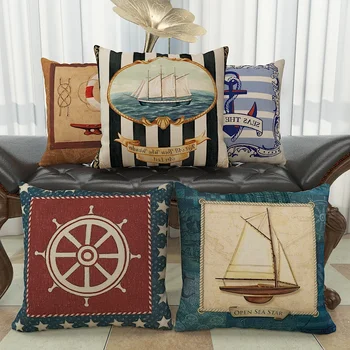 

45cm American Sailboat anchor linen pillowcase decorative cushion cover pillow cover Caribbean navy pillow case Mediterranean