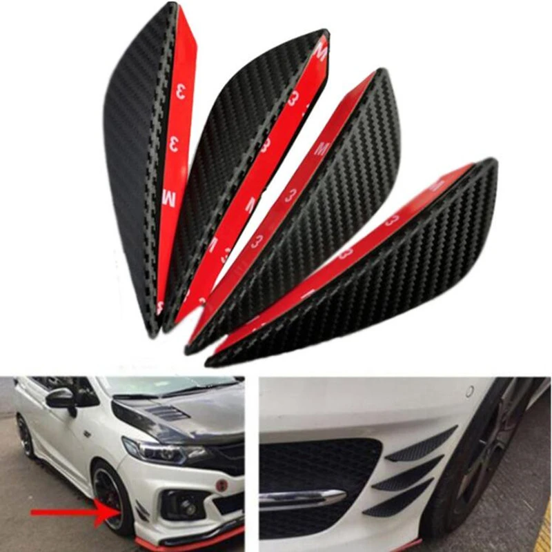 4X Car Auto C Style Front Bumper Real Carbon Fiber Fins Lip Kit Canards Splitter