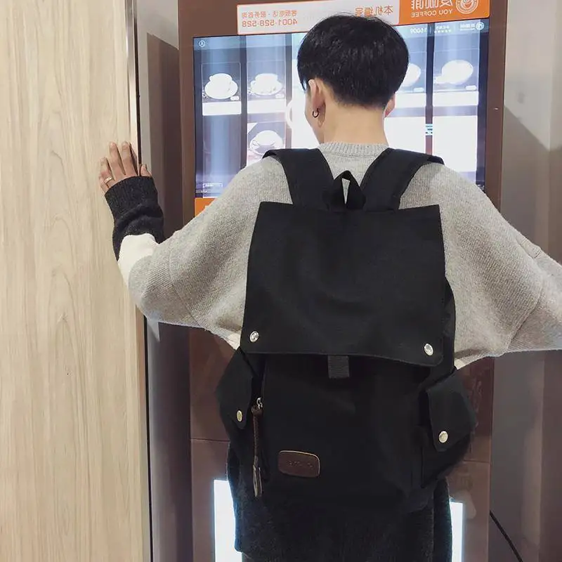 

Influx male Japanese and Korean art personality simple couple backpack Korean version of the trend canvas Harajuku style