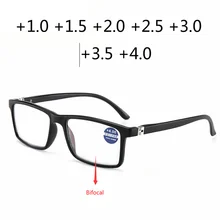 Новинка, квадратные очки для чтения, бифокальные дальние близкие к анти-синий светильник, очки с увеличением, очки для дальнозоркости, диоптрий+ 150+ 200+ 250+ 300