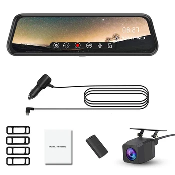 

Backup Camera 10 Inch Mirror Dash Cam Dual Lens Front Rear Dash Camera 1080P Full Press Screen Video Streaming Rear View Mirror