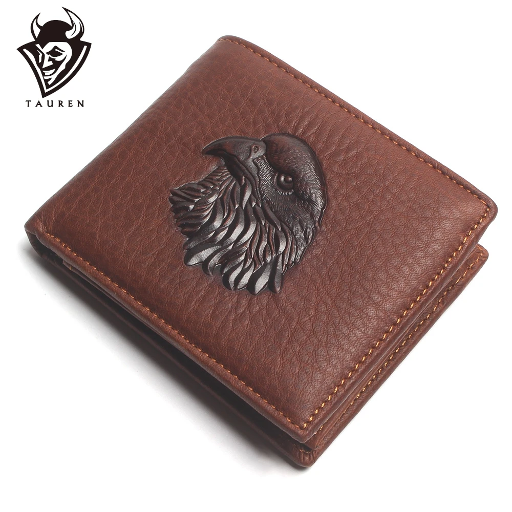 Eagle Head Embossed Wallet For Men Fashion Man Genuine Leather Wallets Cowhide Coin Purse