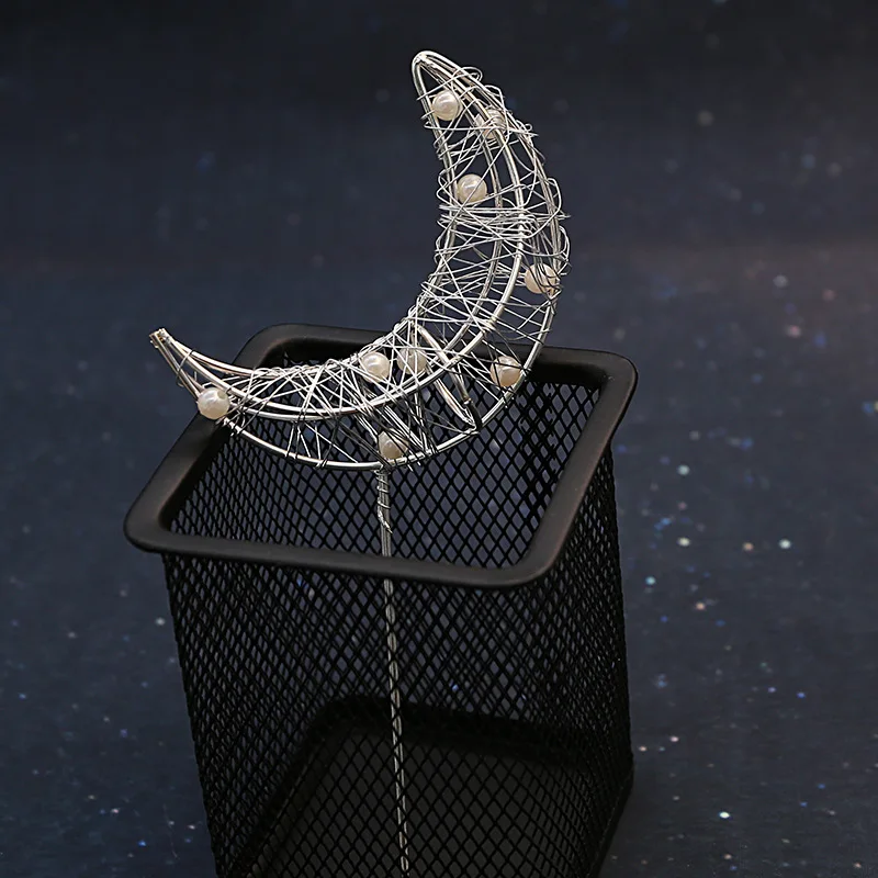 moon silver 1pcs Cakelove Металл Серебро Золото Любовь Корона Луна с бриллиантом Топпер для торта «С Днем Рождения» украшение для дня рождения милые подарки - Цвет: moon silver 1pcs
