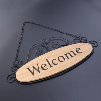 

1PC Creative Iron Art Decorative Wooden Welcome Sign Hanging Door Decor Door Signs for Coffee Shop Home Office
